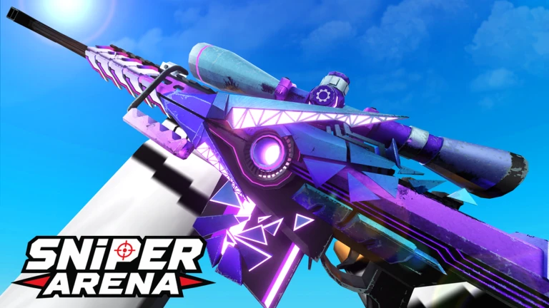 Purple and cyan glowing sniper rifle skin from Sniper Arena